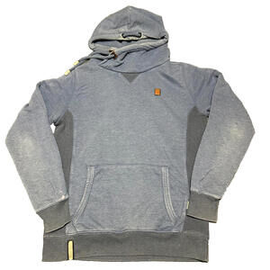 Naketano Women Large L Blue Sweater Hoodie Collar Pullover Distressed Look